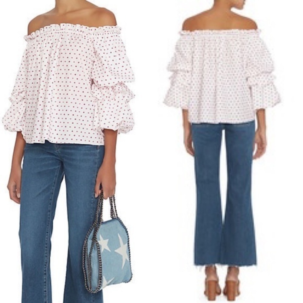 Caroline Constas White Off-Shoulder Polka Dot Blouse